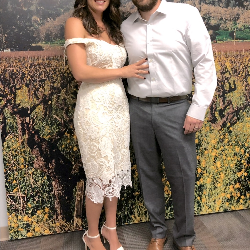 White off the shoulder lace dress